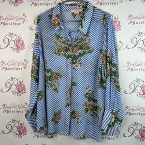 In every story button down flowers Striped Floral Blouse in Blue and Green